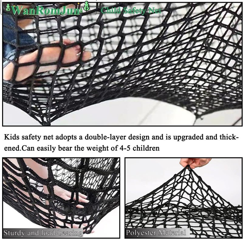 WanRomJun Climbing Cargo Net for Kids - Double Layers Heavy Duty Playground Safety Net, Outdoor Climbing Net for Treehouse Accessories, Backyard, Jungle Obstacle Training & Adventure(3.2x9.8ft),Black - Image 4